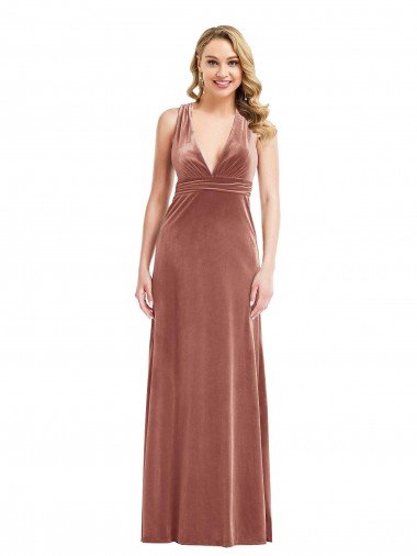 Plunging Neckline Velvet Maxi Prom Dress with Criss Cross Open Back Canada