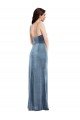 Spaghetti Strap Velvet Maxi Prom Dress with Draped Skirt