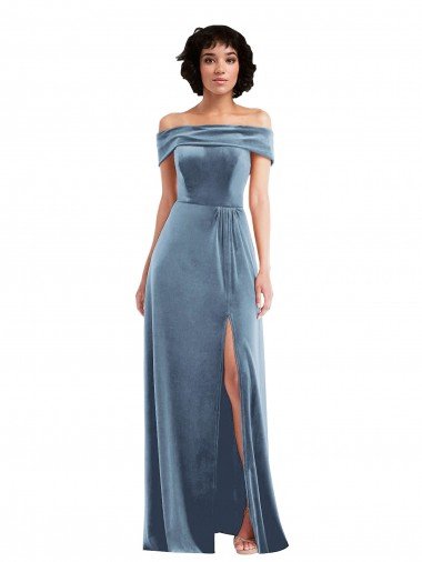 Draped Cuff Off the Shoulder Velvet Maxi Prom Dress with Pockets Canada