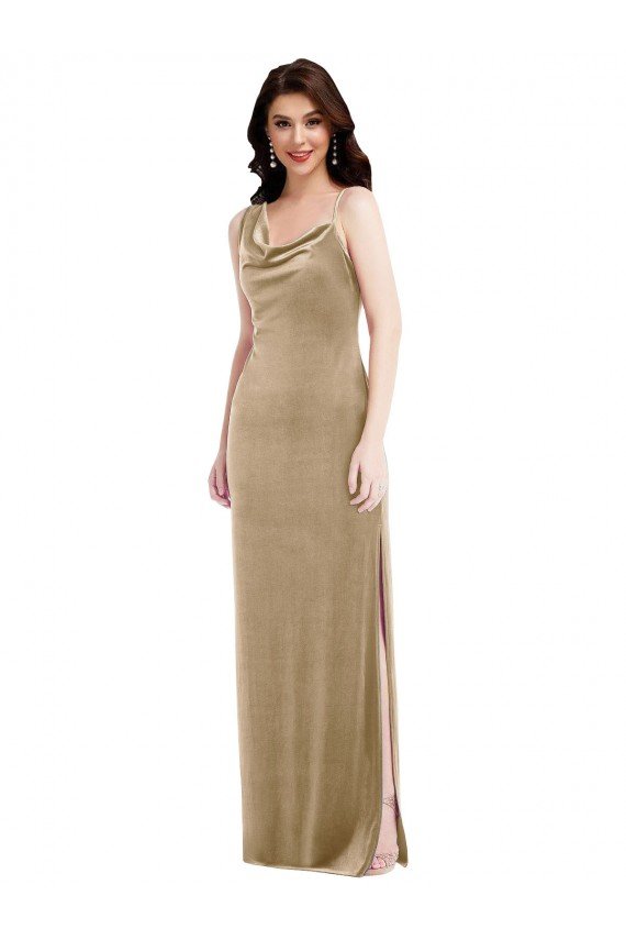 Asymmetrical One Shoulder Velvet Maxi Slip Prom Dress