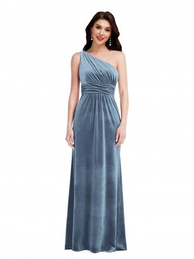 One Shoulder Draped Velvet Maxi Prom Dress Canada