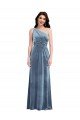 One Shoulder Draped Velvet Maxi Prom Dress