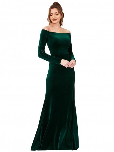 Off the Shoulder Long Sleeves Stretch Velvet Prom Dress Canada