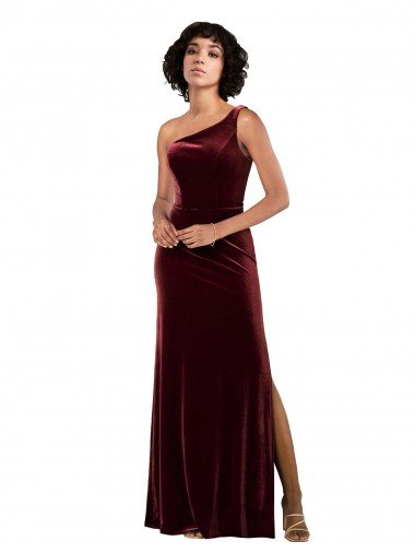 One Shoulder Floor-Length Velvet Prom Dress Canada