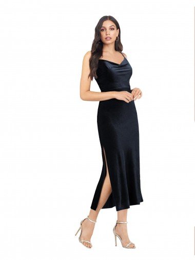 Midi Length Velvet Cocktail Prom Dress / Homecoming Dress with Cowl Neck and Spaghetti Straps Canada