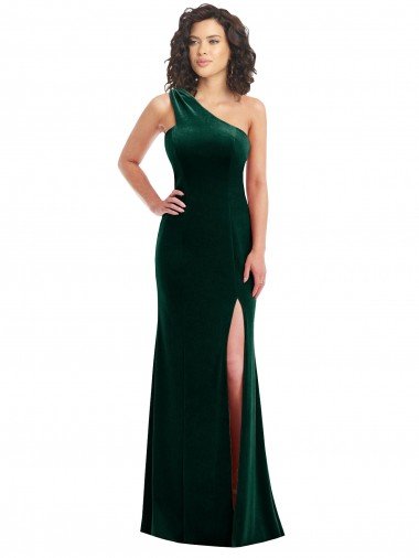 One Shoulder Velvet Trumpet Prom Dress with Front Slit Canada