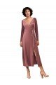 Long Sleeve Velvet Faux Wrap Midi Length Prom Dress