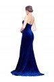 Strapless Ruched Velvet Prom Dress with Sweep Train and Front Slit