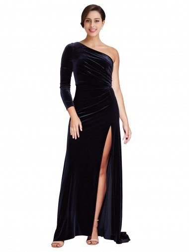 One Sleeve Long Velvet Prom Dress with Thigh High Split Canada