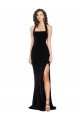 Halter Neck Wide Straps Long Velvet Prom Dress with Side Split