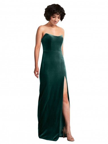 Scooped Strapless Long Velvet Prom Dress with Daring Side Slit Canada