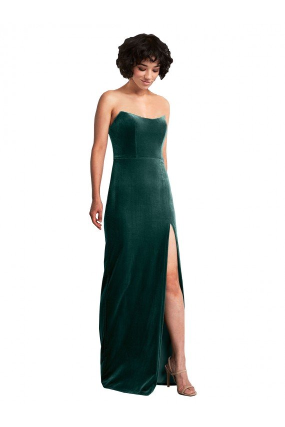 Scooped Strapless Long Velvet Prom Dress with Daring Side Slit