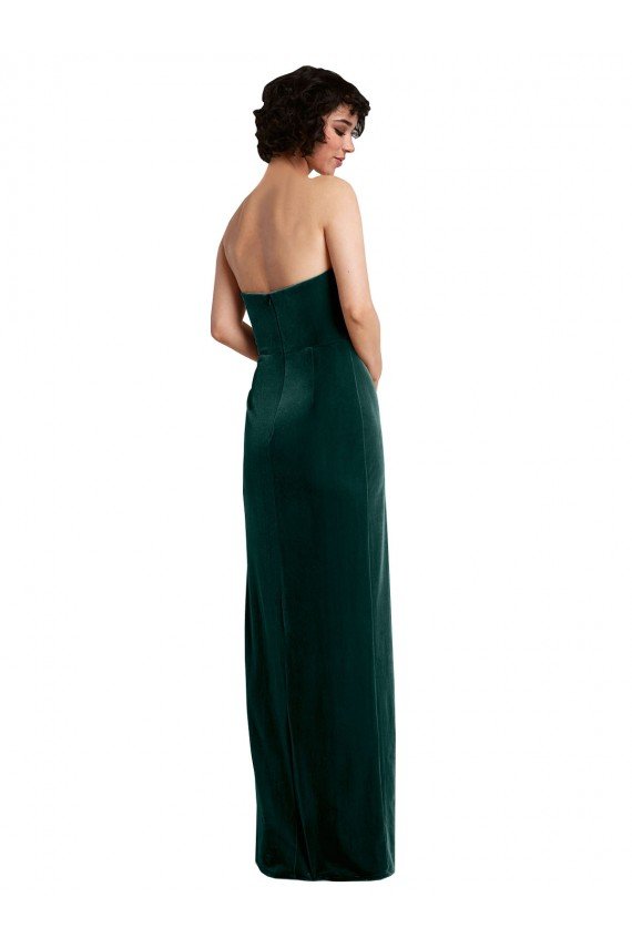 Scooped Strapless Long Velvet Prom Dress with Daring Side Slit